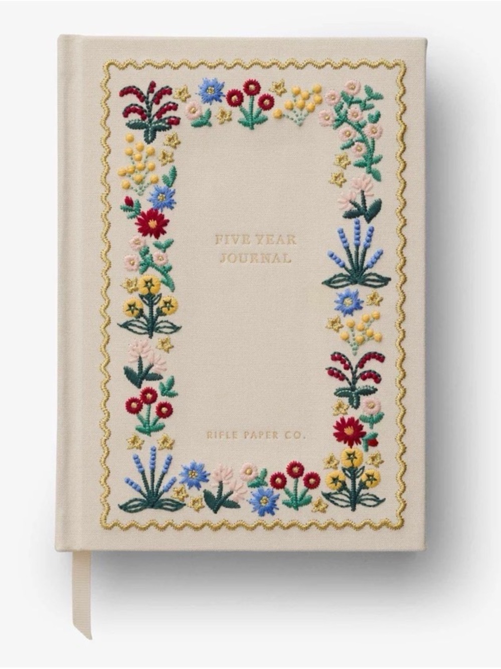 Embroidered Floral Five Year Journal - Beige